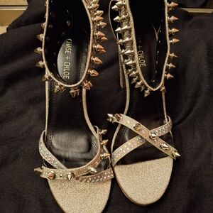 Chase + Chloe Gold and Glittery Studded Heels